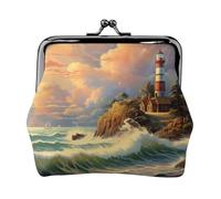 Coast Wave and House Full Double-Sided Printed Pattern Women's and Girls' Fashionable Leather Kiss Lock Coin Purse Card Bag
