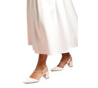 Coast Wide Fit Deyla Bridal Satin Diamante Asymmetric Strap High Block Heel Court Shoes, 3, White
