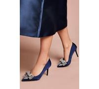Coast Wide Fit Tania Satin Embellished Bow High Heel Stiletto Court Shoes, 5, Navy