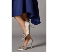 Coast Women's Wide Fit Tania Satin Embellished Bow High Heel Stiletto Court Shoes in Silver | Size: 8 Coast Silver 8