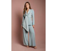Coast Wide Leg Trouser With Satin Pleated Waistband In Grey Blue grey blue