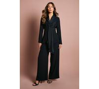 Coast Wide Leg Trouser With Satin Pleated Waistband In Navy navy 8