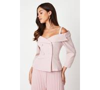 Coast Women's 3/4 Sleeve Off-Shoulder Peplum Jacket in Blush | Size: 12
