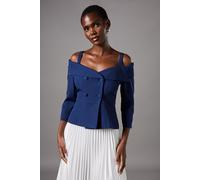 Coast Women's 3/4 Sleeve Off-Shoulder Peplum Jacket in Navy | Size: 8 Coast Navy 8