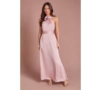 Coast Women's 3D Corsage Satin Maxi Dress With Drape Detail in Pink | Size: 14