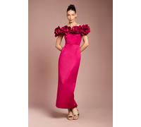 Coast Women's 3D Corsage Structured Satin Maxi Dress in Berry | Size: 14