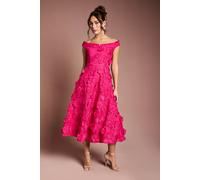 Coast Women's 3d Floral Bardot Midi Dresss in Hot Pink | Size: 8 Coast Hot Pink 8