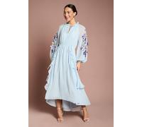 Coast Women's 3D Floral Ruched Detail Midi Dress in Light Blue | Size: 14 Coast Light Blue 14