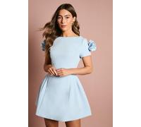 Coast Women's 3D Flower Shoulder Short Sleeve Crepe Mini Dress in Blue | Size: 10 Coast Blue 10