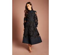 Coast Women's Applique Belted Long Sleeve Shirt Midi Dress in Navy | Size: 10 Coast Navy 10