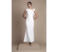 Coast Women's Asymetric Neckline with Bow Detail Crepe Midi Wedding Dress in Ivory | Size: 10 Coast Ivory 10