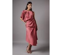Coast Women's Asymmetric Pleated Midi Holiday Dress With Gold Detail in Rose | Size: 10 Coast Rose 10