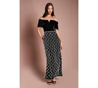 Coast Women's Atelier Velvet Corset Pearl Embellished Maxi Dress in Black | Size: 18 Coast Black 18