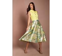 Coast Women's Bandage Bodice Jacquard Skirt Midi Shirt Dress in Yellow | Size: 8