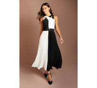 Coast Women's Bandage Cross Neck Pleated Skirt Midi Dress in Mono | Size: 8