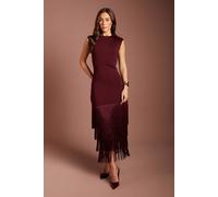 Coast Women's Bandage Knit Fringed Hem Midi Dress in Fig | Size: 12