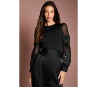 Coast Women's Bandage Knit Organza Embellished Knitted Top in Black | Size: 8 Coast Black 8