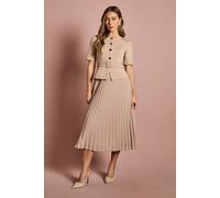 Coast Women's Bandage Pleat Skirt Midi Dress in Beige | Size: 14 Coast Beige 14