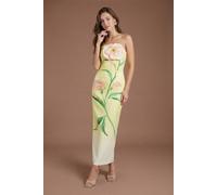 Coast Women's Bandeau 3D Flower Printed Pencil Dress in Yellow | Size: 12