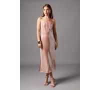 Coast Women's Bandeau Corset Sequin Midi Dress in Mink | Size: 14 Coast Mink 14