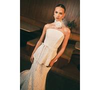 Coast Women's Bandeau Lace Peplum Bridal Top in Ivory | Size: 8 Coast Ivory 8