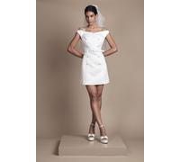 Coast Women's Bardot Fit & Flare Button Detail Mini Wedding Dress in Ivory | Size: 12 Coast Ivory 12