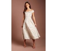 Coast Women's Bardot Floral Jacquard Midi Dress in Champagne | Size: 10