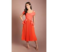 Coast Women's Bardot Pleated Crepe Midi Dress in Orange | Size: 14 Coast Orange 14