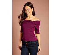 Coast Women's Bardot ¾ Sleeve Crop Knitted Top in Aubergine | Size: Small