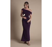 Coast Women's Bardot Slinky Maxi Dress with Ruched Detailing in Aubergine | Size: 10 Coast Aubergine 10