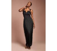 Coast Women's Beaded Fringe Square Neck Maxi Dress in Black | Size: 8 Coast Black 8