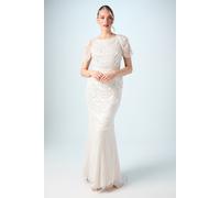 Coast Women's Beaded Tulle Wedding Dress with Cap Sleeve in Nude | Size: 10 Coast Nude 10