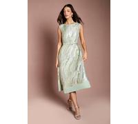 Coast Women's Belted Sleeveless Jacquard Midi Dress in Sage | Size: 8