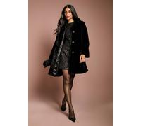 Coast Women's Black Diamante Faux Fur Button Through Occasion Coat | Size: 14