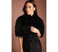 Coast Women's Black Faux Feather Fur Cropped Cape Jacket | Size: Small