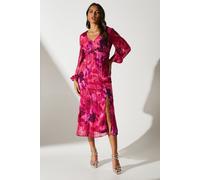 Coast Women's Blouson Pleat Waist Burnout Midi Dress in Pink | Size: 10 Coast Pink 10