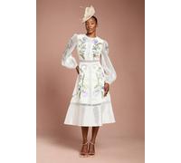 Coast Women's Blouson Sleeve Embroidered Midi Dress in Light Blue | Size: 14 Coast Light Blue 14