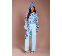 Coast Women's Blouson Sleeve Pintuck Detail Wide Leg Wedding Guest Jumpsuit in Pale Blue | Size: 12 Coast Pale Blue 12