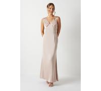 Coast Bow Back V Neck Satin Bridesmaid Dress In Mocha mocha 14