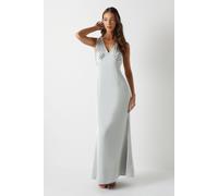 Bow Back V Neck Satin Bridesmaid Dress Coast Sage 12