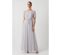 Coast Women's Bow Detail Angel Sleeve Mesh Bridesmaid Maxi Dress in Grey Mist | Size: 10 Coast Grey Mist 10