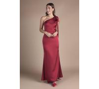 Coast Women's Bow & Drape Detail One Shoulder Satin Bridesmaid Dress in Red | Size: 14 Coast Red 14