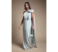 Bow And Drape Detail One Shoulder Satin Bridesmaid Dress Coast Sage 14