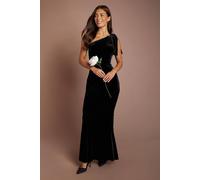 Coast Women's Bow One Shoulder Velvet Bridesmaid Maxi Dress in Black | Size: 14