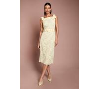 Coast Women's Bow Shoulder Belted Lace Dress in Lemon | Size: 10