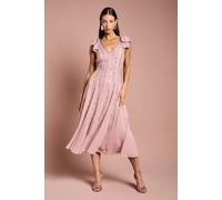 Coast Women's Bow Shoulder Embellished Midi Dress in Blush | Size: 12 Coast Blush 12