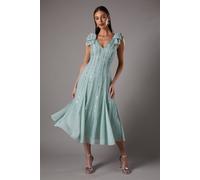 Coast Women's Bow Shoulder Embellished Midi Dress in Sage | Size: 14