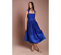 Coast Bow Shoulder Square Neck Lace Midi Dress, 10, Cobalt