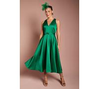 Coast Women's Bow Trim V Neck Volume Skirt Midi Dress in Emerald | Size: 10