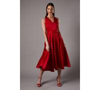 Coast Bow Trim V Neck Volume Skirt Midi Dress In Red red